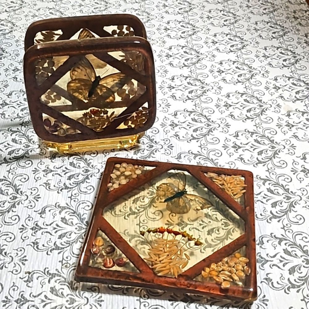 Vintage 70s 3 Piece Butterfly Wheat Napkin Trivet Tray Table Decor Set